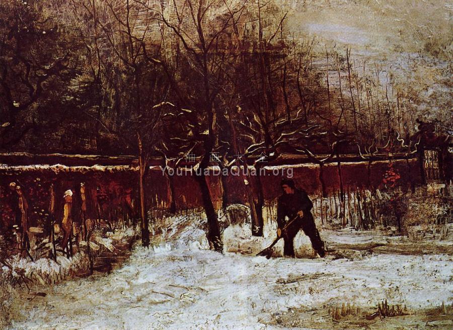 雪中的纽南教区花园 - 文森特·威廉·梵高